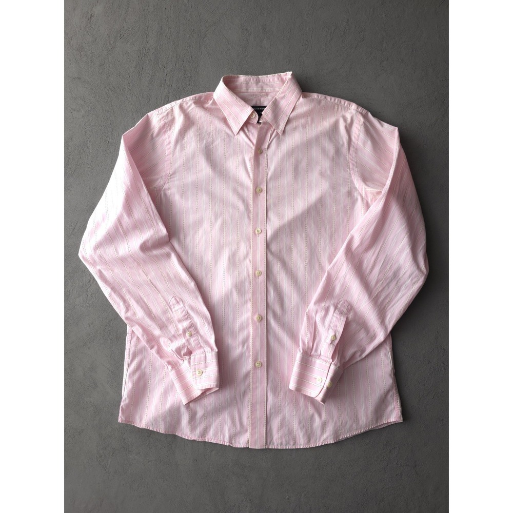 Vintage 2000s Club Monaco Pink Striped Cotton Dress Shirt L Button-Up